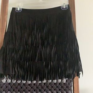 Alice & Olivia Black suede fringe skirt
